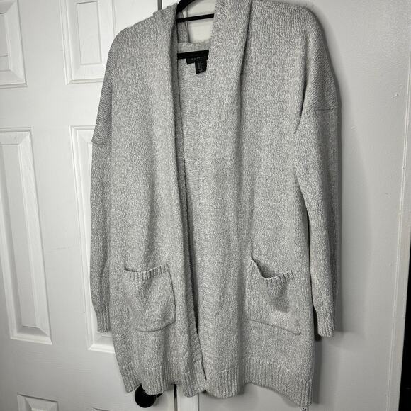 Tahari Womens Long Sleeve Two Pocket Open Front Cardigan Hoodie Gray XL Cotton - Picture 1 of 7